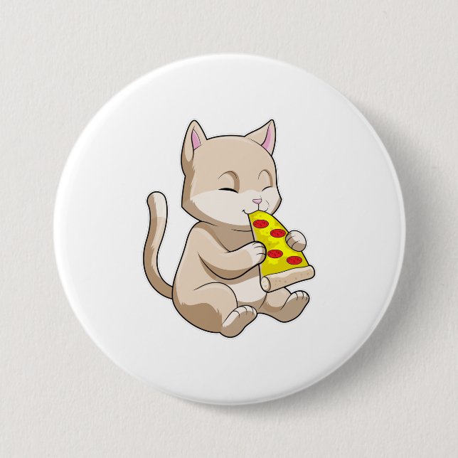 Cat with Pizza 7.5 Cm Round Badge (Front)