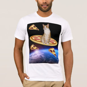 CAT WITH PIZZA IN SPACE funny T-shirts