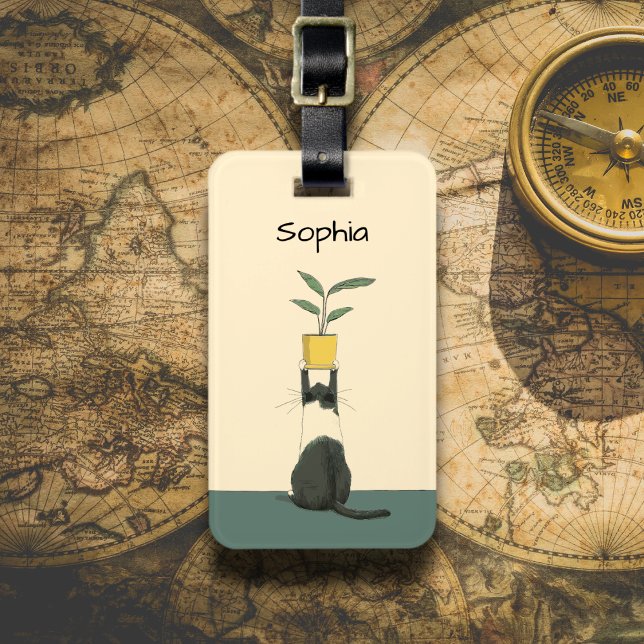 Cat with Plant Luggage Tag (Creator Uploaded)
