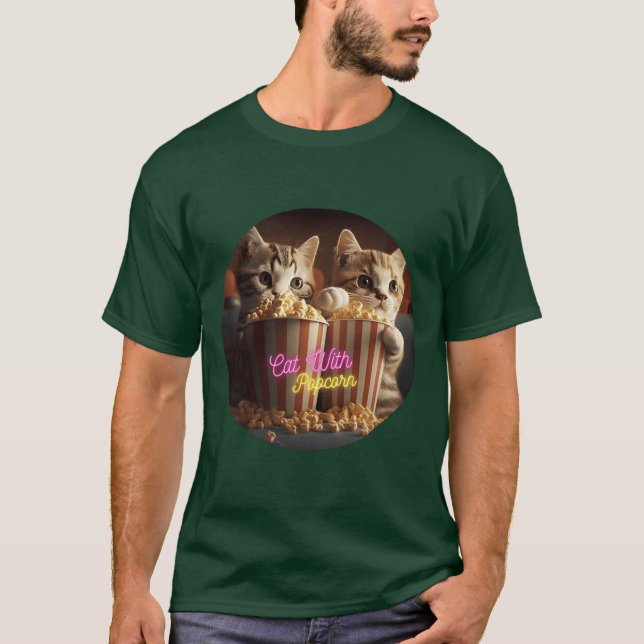 Cat with Popcorn friend T-Shirt (Front)