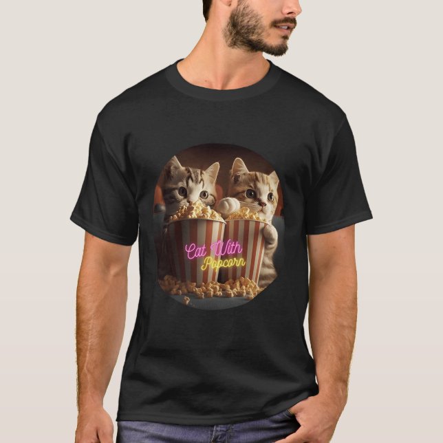 Cat with Popcorn friend T-Shirt (Front)
