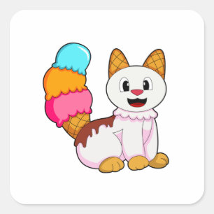 Cat with Popsicle Square Sticker