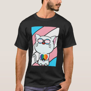 Cat With Pride Transgender Heart Flag Lgbtq Proud  T-Shirt