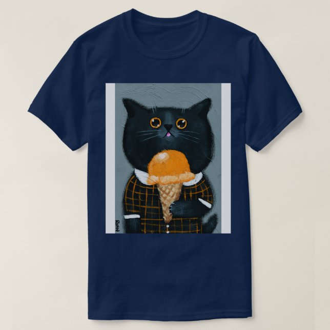 Cat With Pumpkin Ice Cream T-Shirt (Design Front)