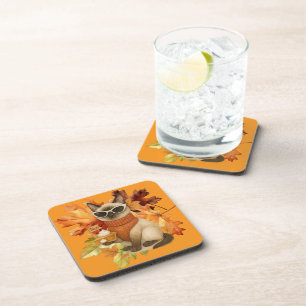 Cat with Pumpkin Pie for Thanksgiving Party Coaster