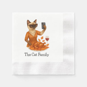 Cat with Pumpkin Pie for Thanksgiving Party Napkin