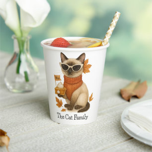 Cat with Pumpkin Pie for Thanksgiving Party  Paper Cups