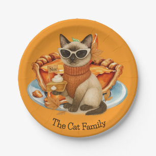 Cat with Pumpkin Pie for Thanksgiving Party  Paper Plate