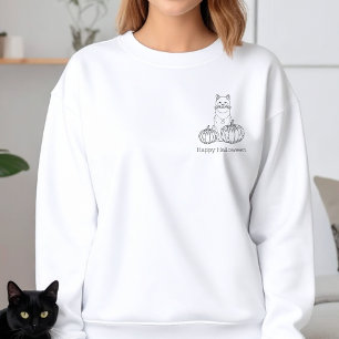 Cat With Pumpkins Simple Line Art Happy Halloween Sweatshirt