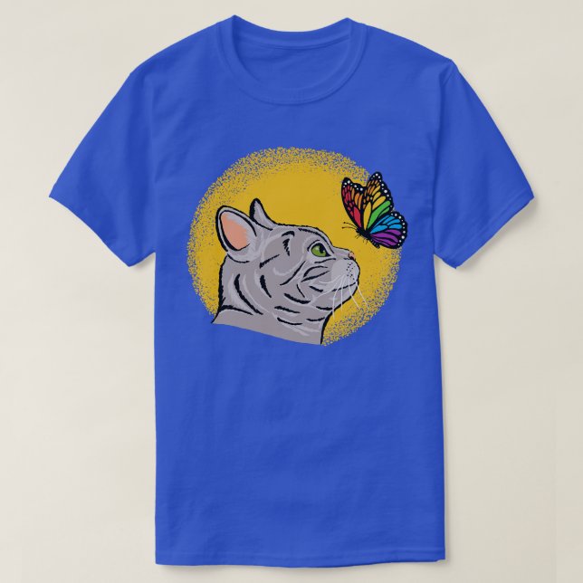 Cat with Rainbow Butterfly T-Shirt (Design Front)