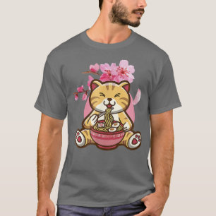 Cat With Ramen Noodles And Sakura Cherry Blossom 2 T-Shirt