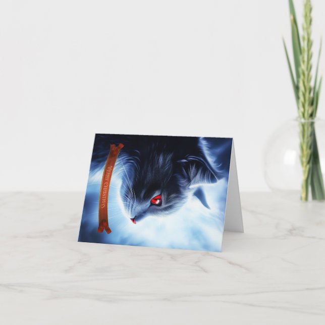 Cat with Red Eyes Holiday Card (Front)