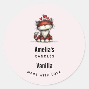 Cat with Red Hearts Cute and Fun Candle Business Classic Round Sticker