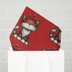 Cat with Red Hearts Cute and Fun Pattern Tissue Paper