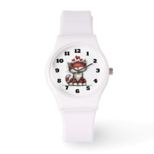 Cat with Red Hearts Cute and Fun Watch