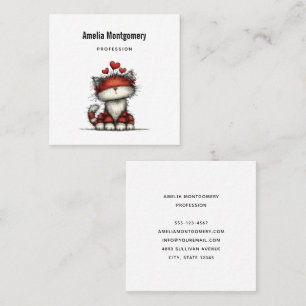 Cat with Red Love Hearts Cute and Funny Square Business Card