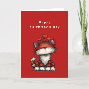 Cat with Red Love Hearts Cute Fun Valentine's Day Holiday Card