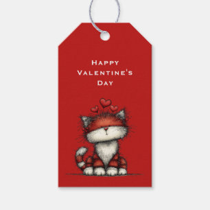 Cat with Red Love Hearts Cute Valentine's Day Gift Tags