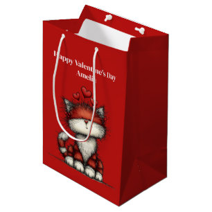 Cat with Red Love Hearts Valentine's Day Medium Gift Bag