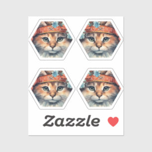 Cat with red orange fur and red head band.