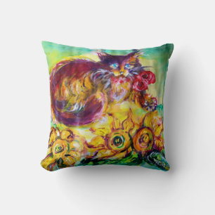 CAT WITH RED RIBBON AND SUNFLOWERS CUSHION