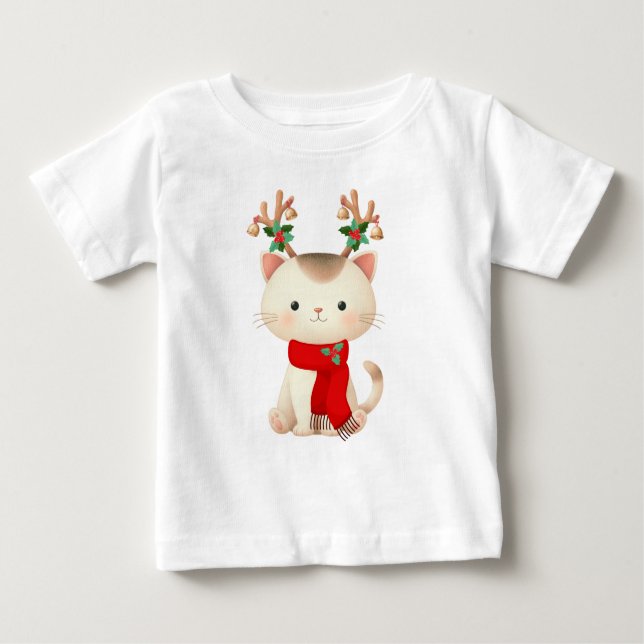 Cat with Reindeer Antlers Baby T-Shirt (Front)