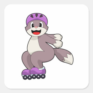 Cat with Roller skates Square Sticker
