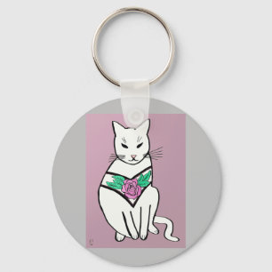 Cat with Rose Collar Key Ring
