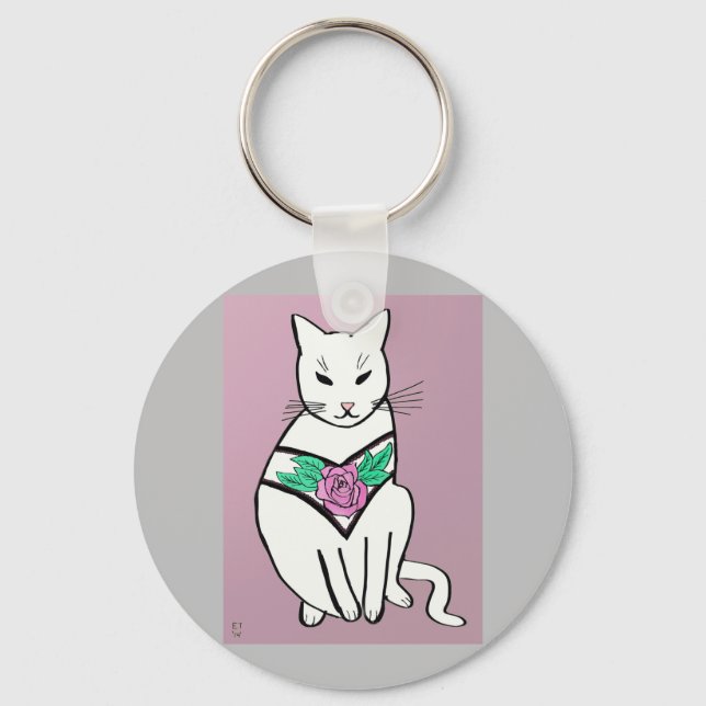 Cat with Rose Collar Key Ring (Front)
