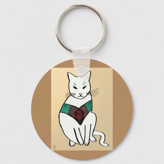 Cat with Ruby Collar Key Ring (Front)