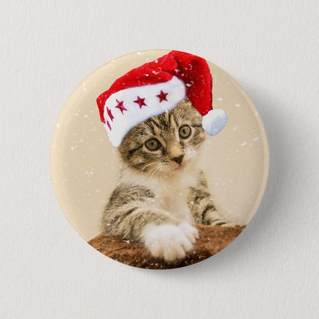 Cat with santa cap 6 cm round badge (Front)