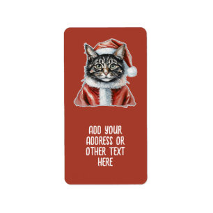 Cat With Santa Claus Outfit - Christmas 1 Label