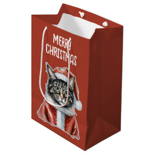 Cat With Santa Claus Outfit - Christmas 1 Medium Gift Bag