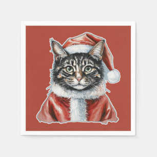 Cat With Santa Claus Outfit - Christmas 1 Napkin