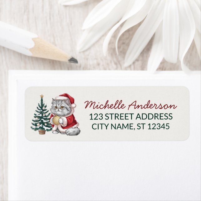 Cat with Santa Hat Christmas tree Return Address   (Insitu)