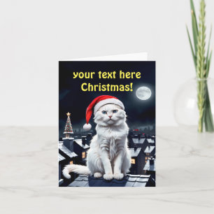 cat with santa hat on the roof thank you card