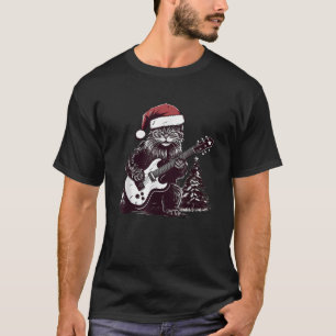 Cat With Santa Hat Playing Guitar Christmas Cat Lo T-Shirt