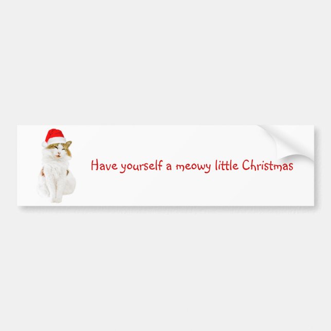 Cat with Santa's Hat Bumper Sticker (Front)