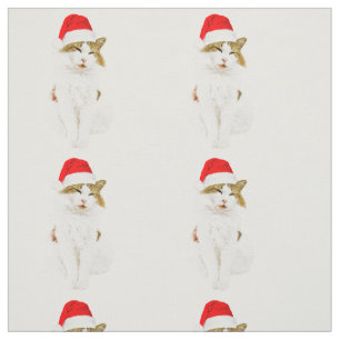 Cat with Santa's Hat Fabric