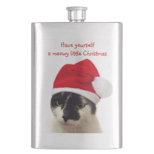 Cat with Santa's Hat Hip Flask