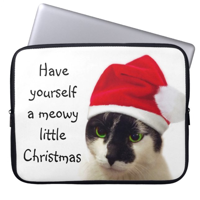 Cat with Santa's Hat Laptop Sleeve (Front)