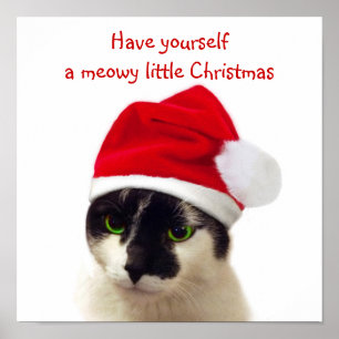 Cat with Santa's Hat Poster