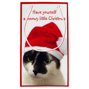 Cat with Santa's Hat Small Gift Bag