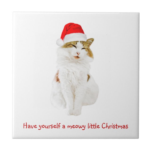 Cat with Santa's Hat Tile (Front)