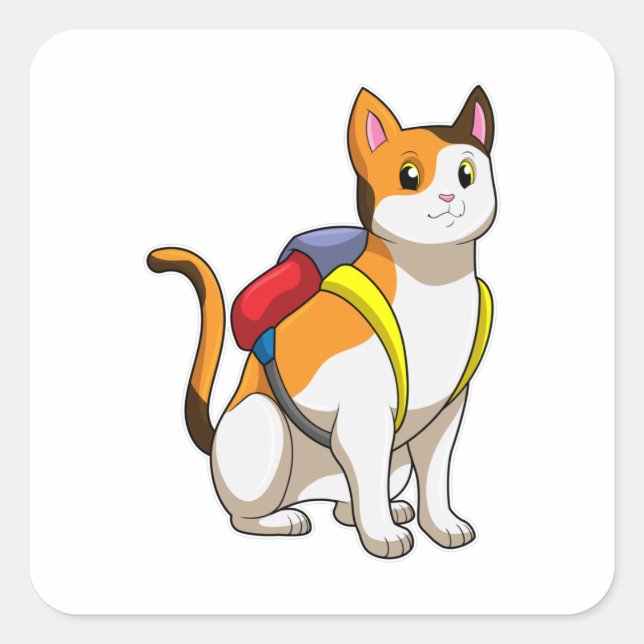 Cat with Satchel Square Sticker (Front)
