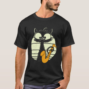 Cat With Saxophone Playing Cat Cute Jazz Cat T-Shirt