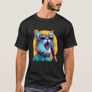 Cat with Shades and Mic for Karaoke Friends T-Shirt