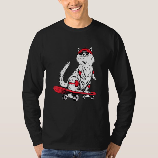 Cat With Skateboard Kitten Skater T-Shirt (Front)