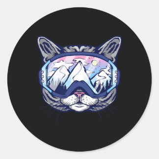 Cat With Ski Goggles Skiing Design For Skiers Classic Round Sticker