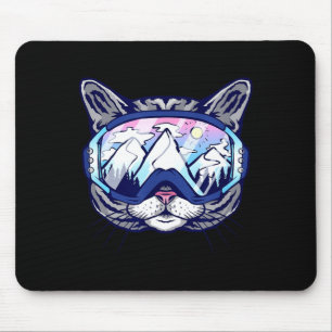 Cat with ski goggles skiing design for skiers mouse pad